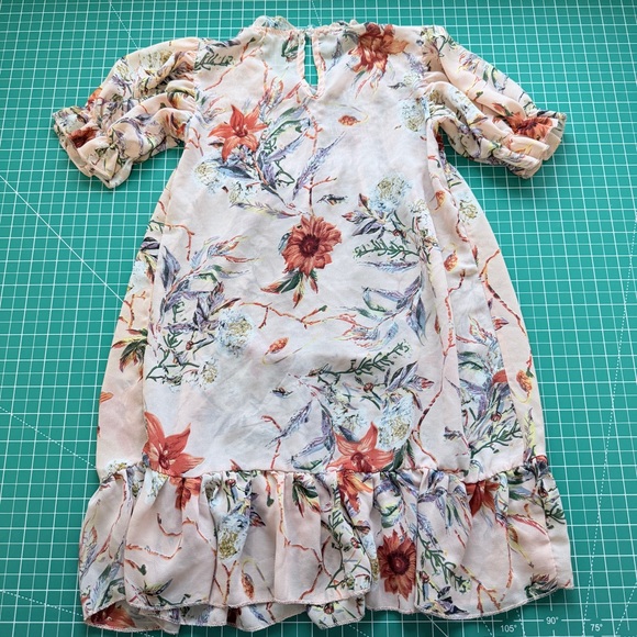 Floral Kids Dress with Ruffle Hem - Picture 3 of 3